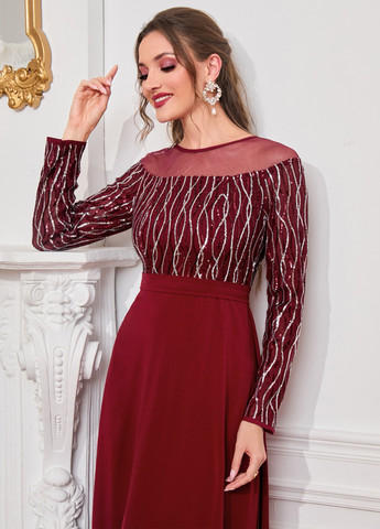 Бордова вечірня, святковий сукня кльош SHEIN однотонна