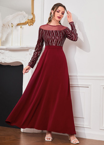 Бордова вечірня, святковий сукня кльош SHEIN однотонна