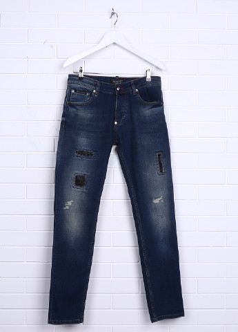 Синие демисезонные со средней талией джинсы Philipp Plein