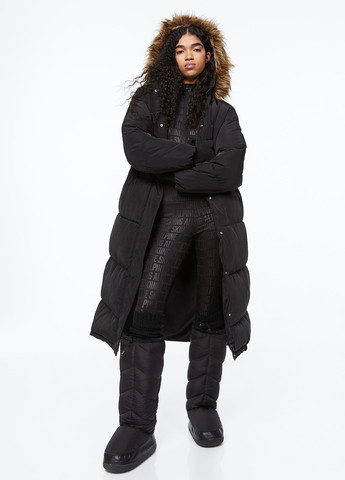 Чорна зимня куртка продовжена вільного крою H&M