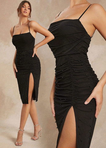 Черное вечернее платье силуэтная SHEIN однотонное