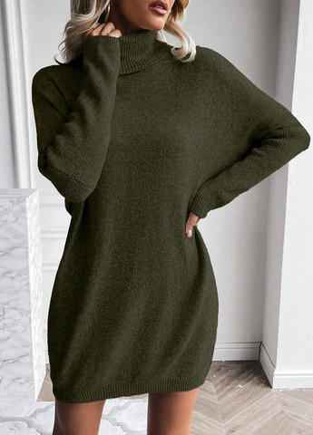 Темно-зелена кежуал сукня сукня светр SHEIN з новорічним принтом