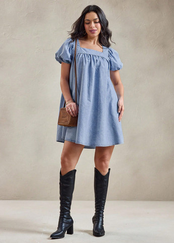 Темно-голубое джинсовое, кэжуал платье оверсайз SHEIN однотонное