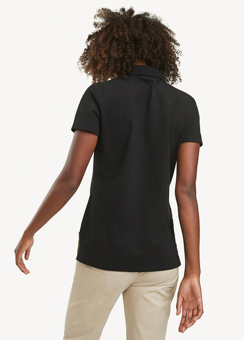 Черная женская футболка-поло Tommy Hilfiger однотонная