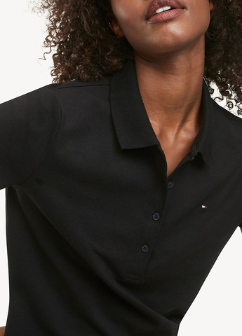 Черная женская футболка-поло Tommy Hilfiger однотонная