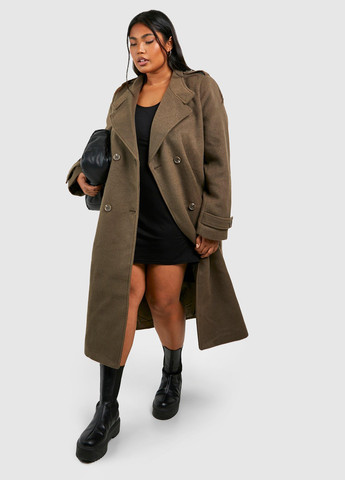 Оливкове (хакі) демісезонне Пальто двобортне Boohoo