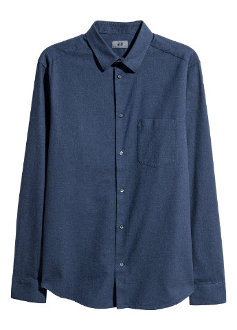 Темно-синяя кэжуал рубашка однотонная H&M с длинным рукавом