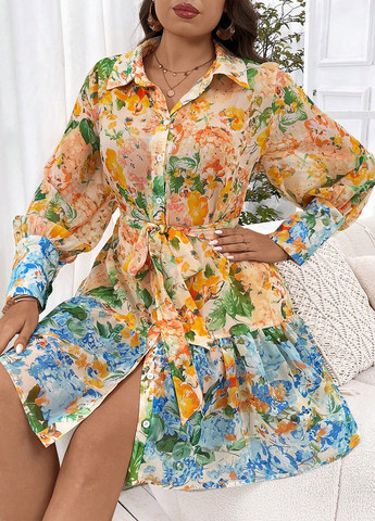Комбінована кежуал сукня сукня-сорочка SHEIN з квітковим принтом