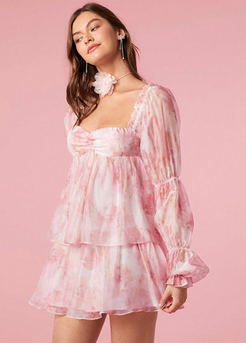 Комбинированное кэжуал платье в стиле ампир SHEIN с цветочным принтом