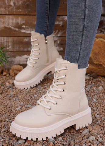 Осенние ботильоны берцы SHEIN без декора из искусственной кожи