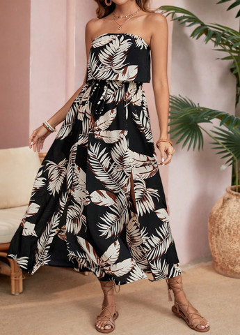 Чорна кежуал сукня з відкритими плечима SHEIN з малюнком