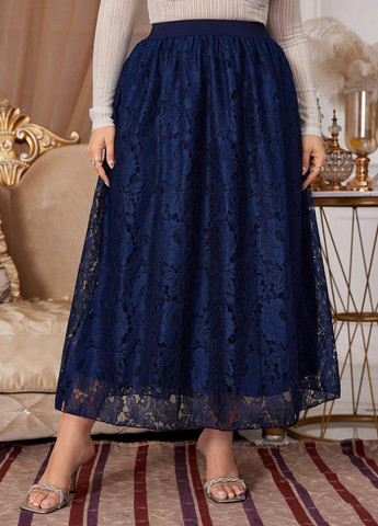 Темно-синяя вечерний розы юбка SHEIN клешированная