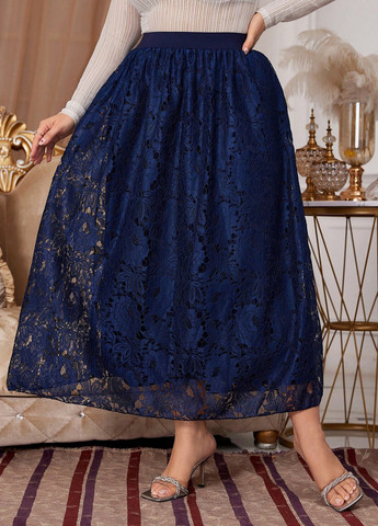 Темно-синяя вечерний розы юбка SHEIN клешированная