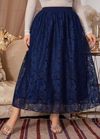 Темно-синяя вечерний розы юбка SHEIN клешированная