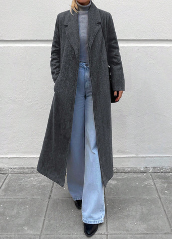 Темно-сіре зимнє Пальто однобортне SHEIN