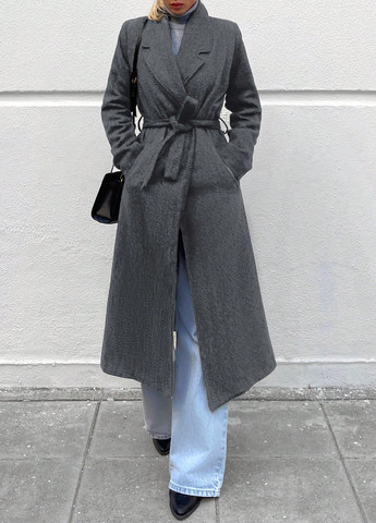 Темно-сіре зимнє Пальто однобортне SHEIN