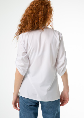 Белая демисезонная классическая блуза с рукавом 3/4 и оригинальным пояском. INNOE Блуза