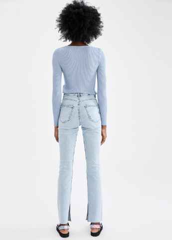 Светло-голубые летние прямые джинсы DeFacto