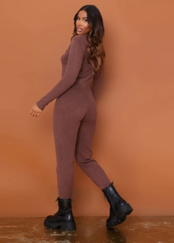 Комбинезон PrettyLittleThing комбинезон-брюки меланж коричневый кэжуал вискоза