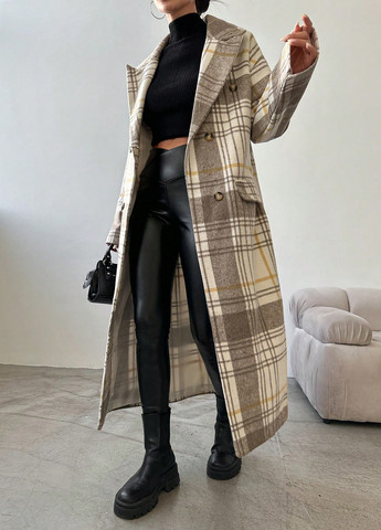 Кремовое демисезонное Пальто двубортное SHEIN