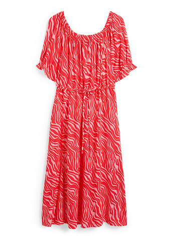 Красное кэжуал платье клеш, с открытыми плечами C&A с абстрактным узором