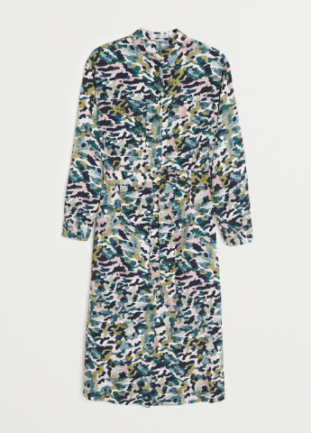 Оливковое (хаки) кэжуал платье рубашка Mango с камуфляжным принтом
