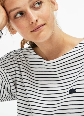 Молочное кэжуал платье Lacoste в полоску