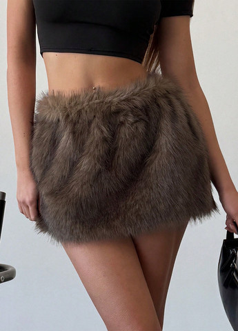 Серо-коричневая коктейльный юбка SHEIN