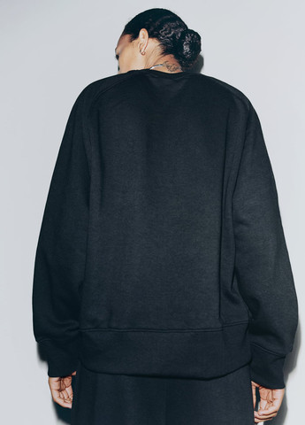 Свитшот Zara - Прямой крой однотонный черный кэжуал хлопок, футер - (288851009)