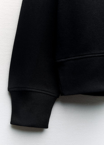 Світшот Zara - Прямий крій однотонний чорний кежуал бавовна, футер - (288851009)