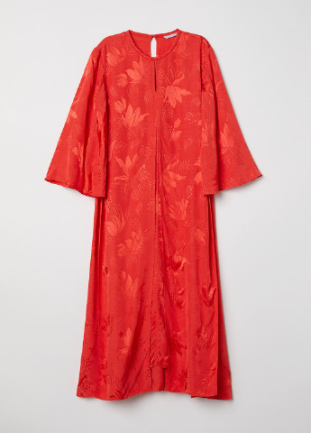 Червона вечірня жакардове довге плаття H&M однотонна