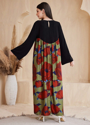 Комбинированное кэжуал платье оверсайз SHEIN с цветочным принтом