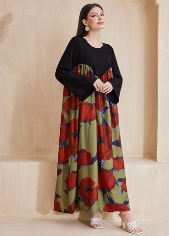 Комбинированное кэжуал платье оверсайз SHEIN с цветочным принтом