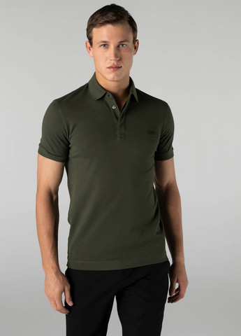 Оливковая (хаки) футболка-поло для мужчин Lacoste однотонная