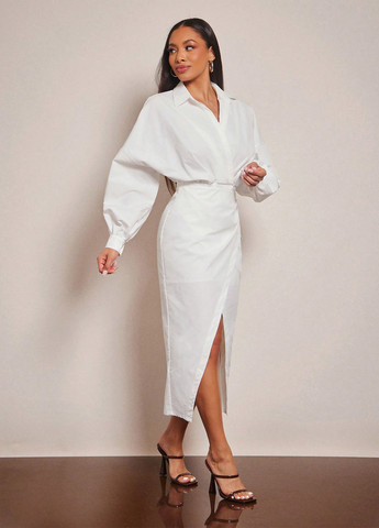 Білий святковий, вечірня, ділова, кежуал сукня сукня-сорочка SHEIN однотонна