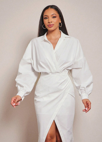 Білий святковий, вечірня, ділова, кежуал сукня сукня-сорочка SHEIN однотонна