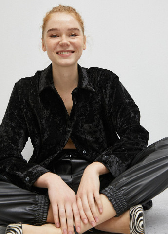 Черная кэжуал рубашка однотонная KOTON