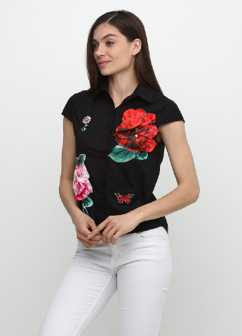 Черная кэжуал рубашка с цветами La Ferla