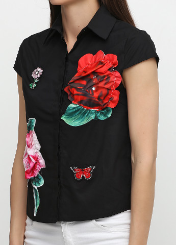 Черная кэжуал рубашка с цветами La Ferla
