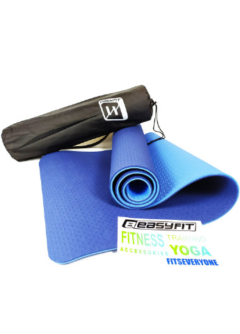 Килимок для йоги TPE + TC ECO-Friendly 8 мм синій з блакитним (мат-каремат спортивний, йогамат для фітнесу, пілатесу) EasyFit (237596306)