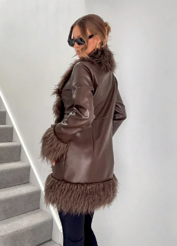 Коричневое зимнее Пальто двубортное SHEIN