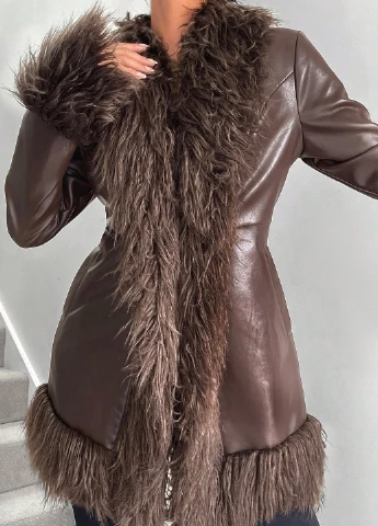 Коричневое зимнее Пальто двубортное SHEIN