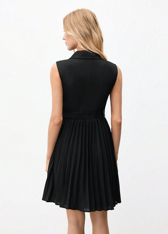 Черное кэжуал платье платье-жакет, плиссированное SHEIN однотонное