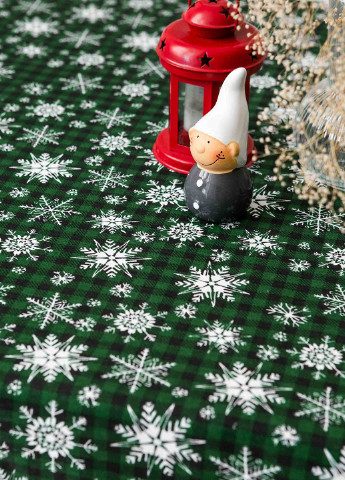 Новогодняя скатерть с тефлоновым покрытием "Снежинки зеленые" 1.2м х 1.5м + 4 салфетки Homedec - (255089229)