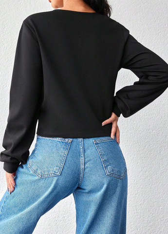 Чорний світшот SHEIN однотонний без декору (317185716)