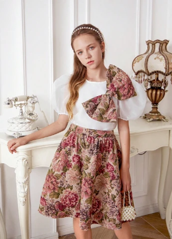 Комбинированный летний костюм (блуза, юбка) SHEIN