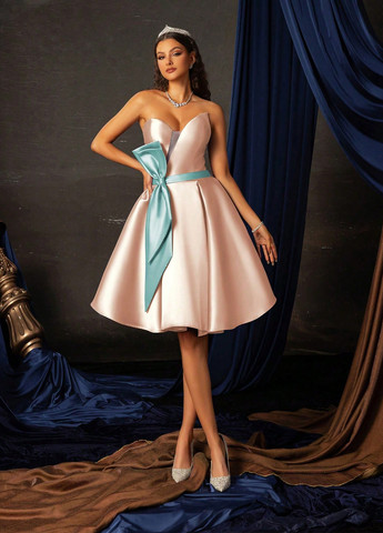 Світло-рожева вечірня сукня бандо SHEIN однотонна