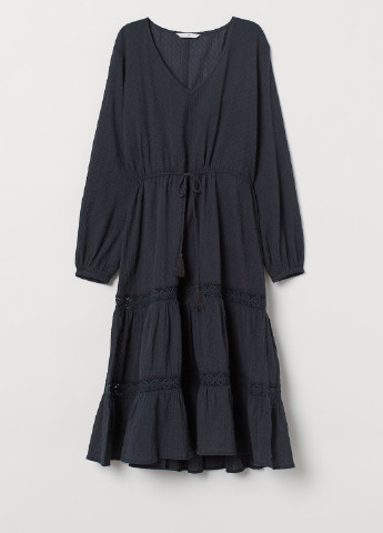 Темно-серое кэжуал платье с кружевом H&M однотонное