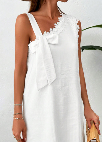 Белое праздничный, пляжное, кэжуал платье а-силуэт SHEIN однотонное