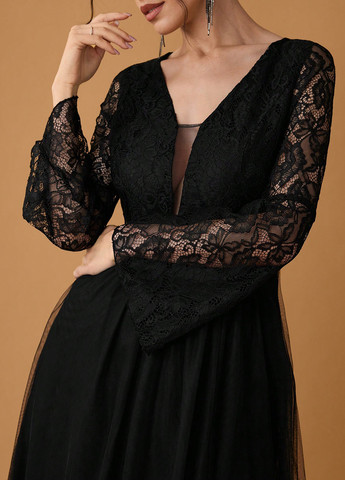 Чорна вечірня сукня кльош SHEIN однотонна